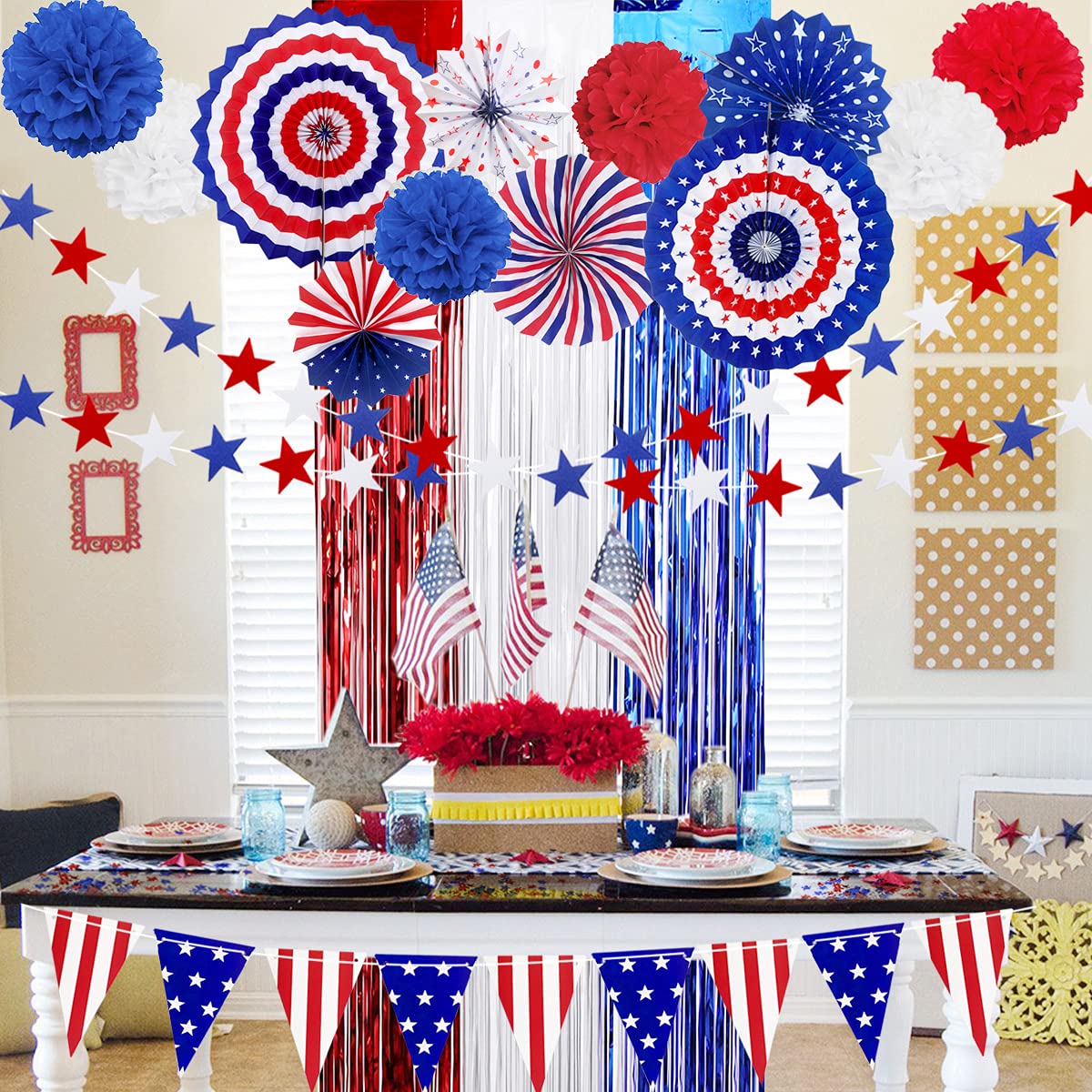 4th of July Patriotic Party Decorations Set, USA Pennant Bunting Independence Day Party Supplies