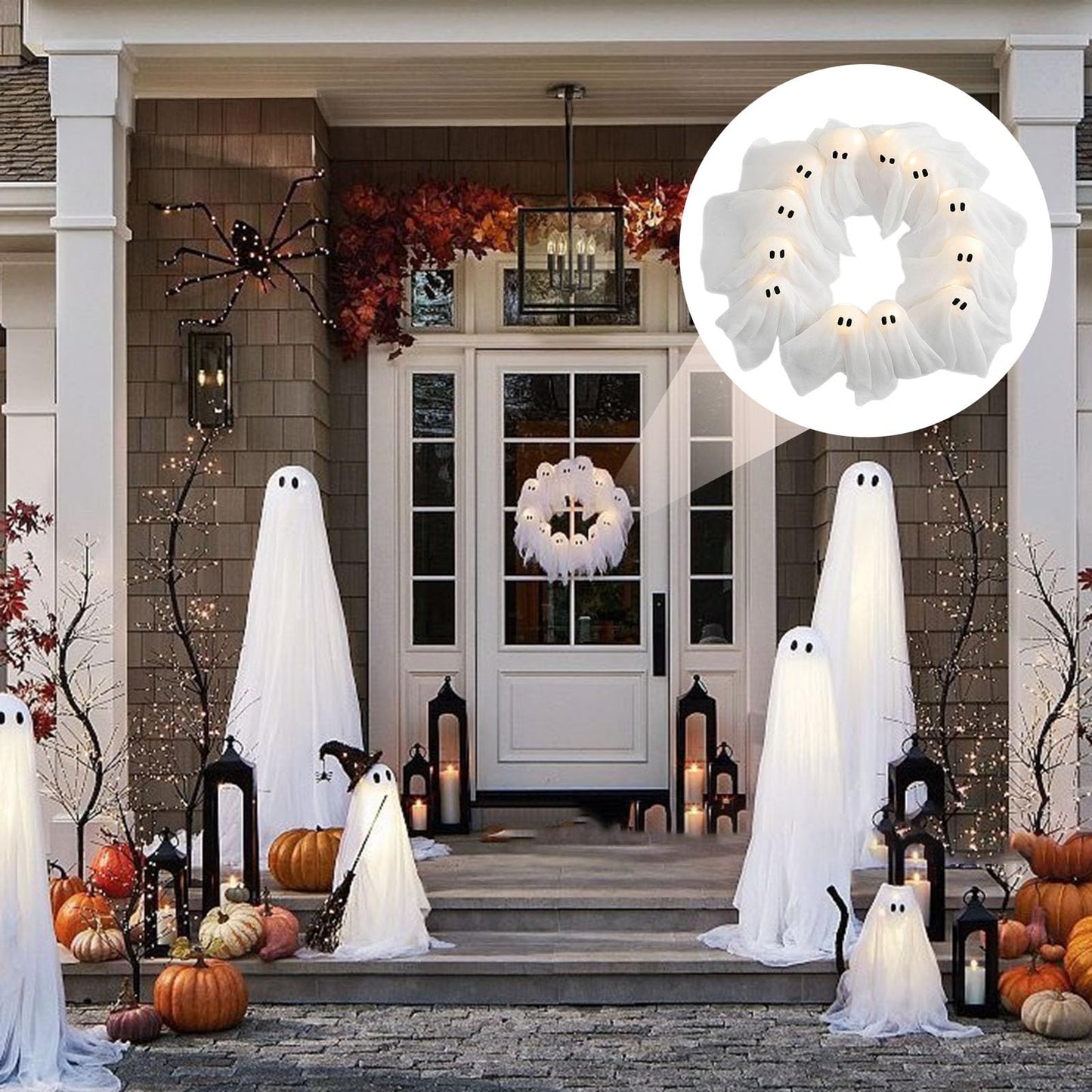 🎃Halloween Vibes Cute Light Ghost Door Wreath