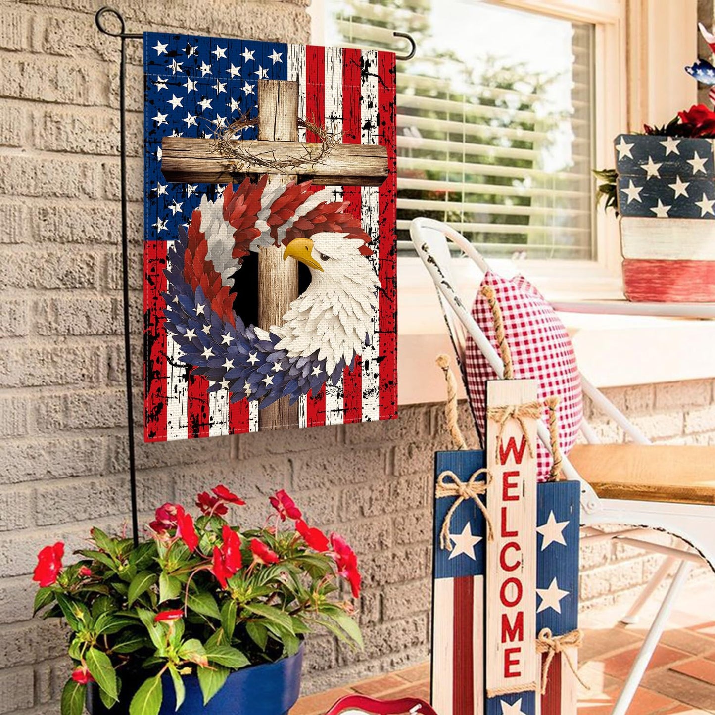USA 4th of July Memorial Day Independence Day Watercolor Yard Outdoor Decoration 12x18 Inch