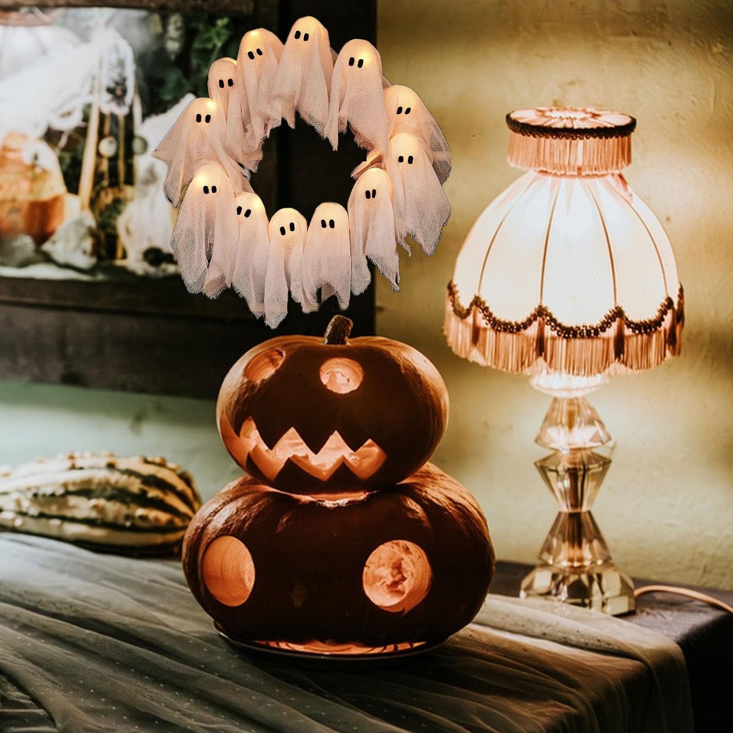 🎃Halloween Vibes Cute Light Ghost Door Wreath