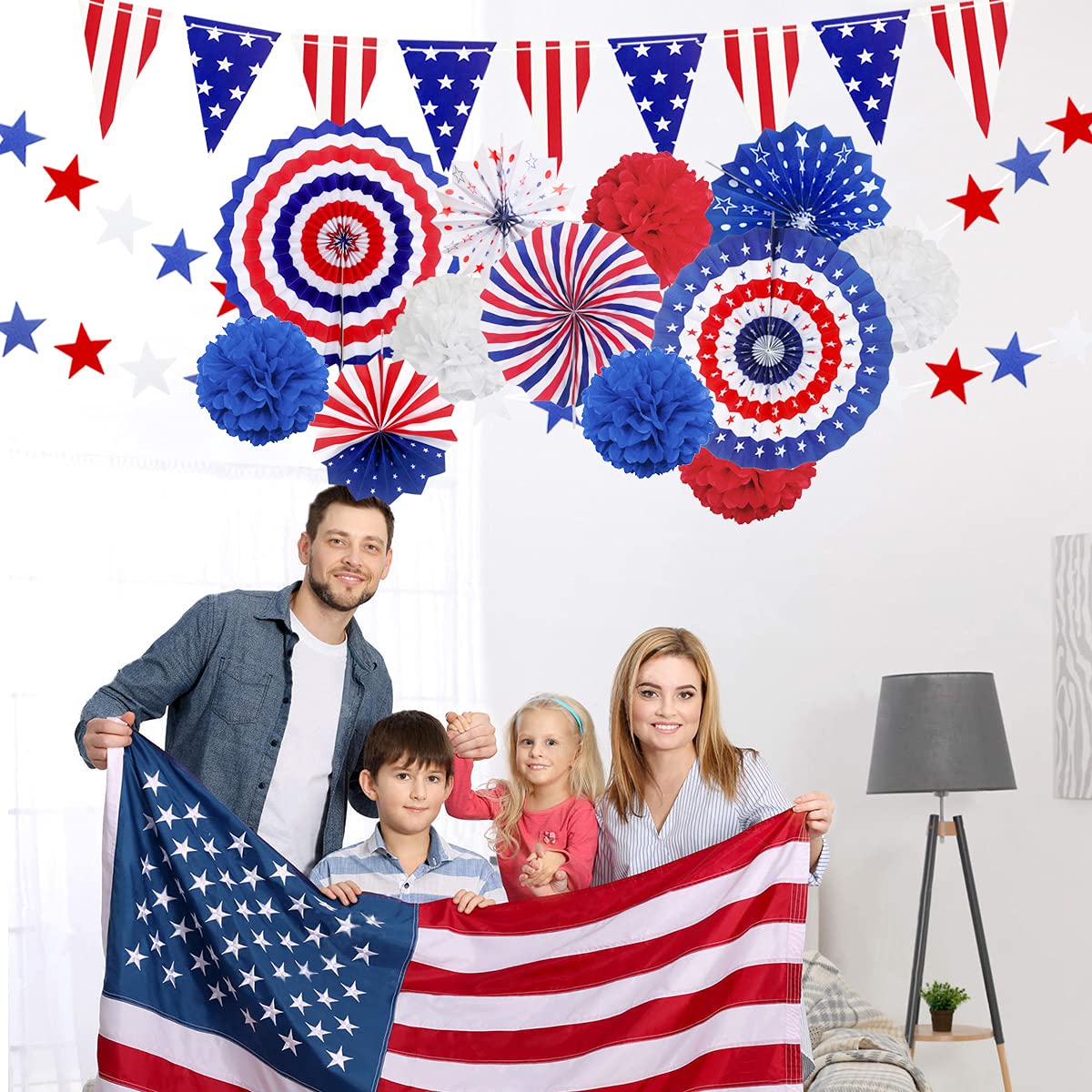 4th of July Patriotic Party Decorations Set, USA Pennant Bunting Independence Day Party Supplies