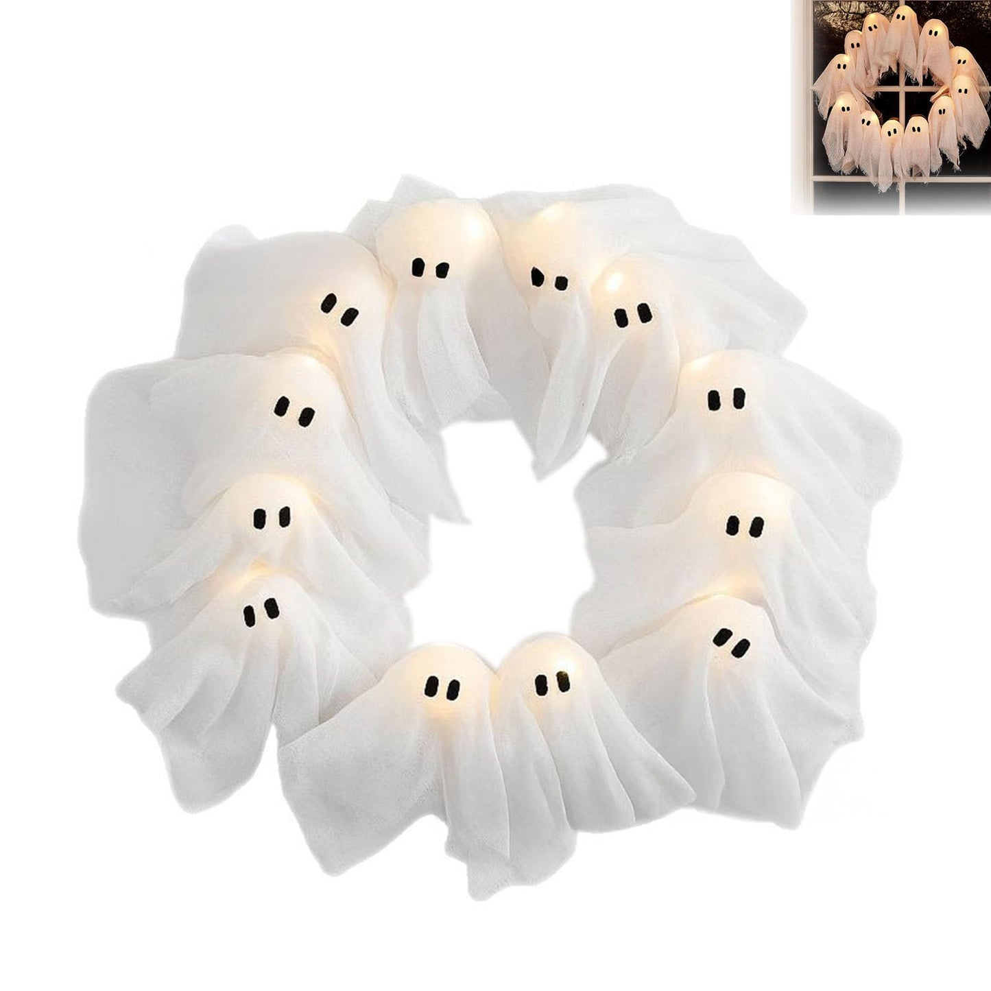🎃Halloween Vibes Cute Light Ghost Door Wreath