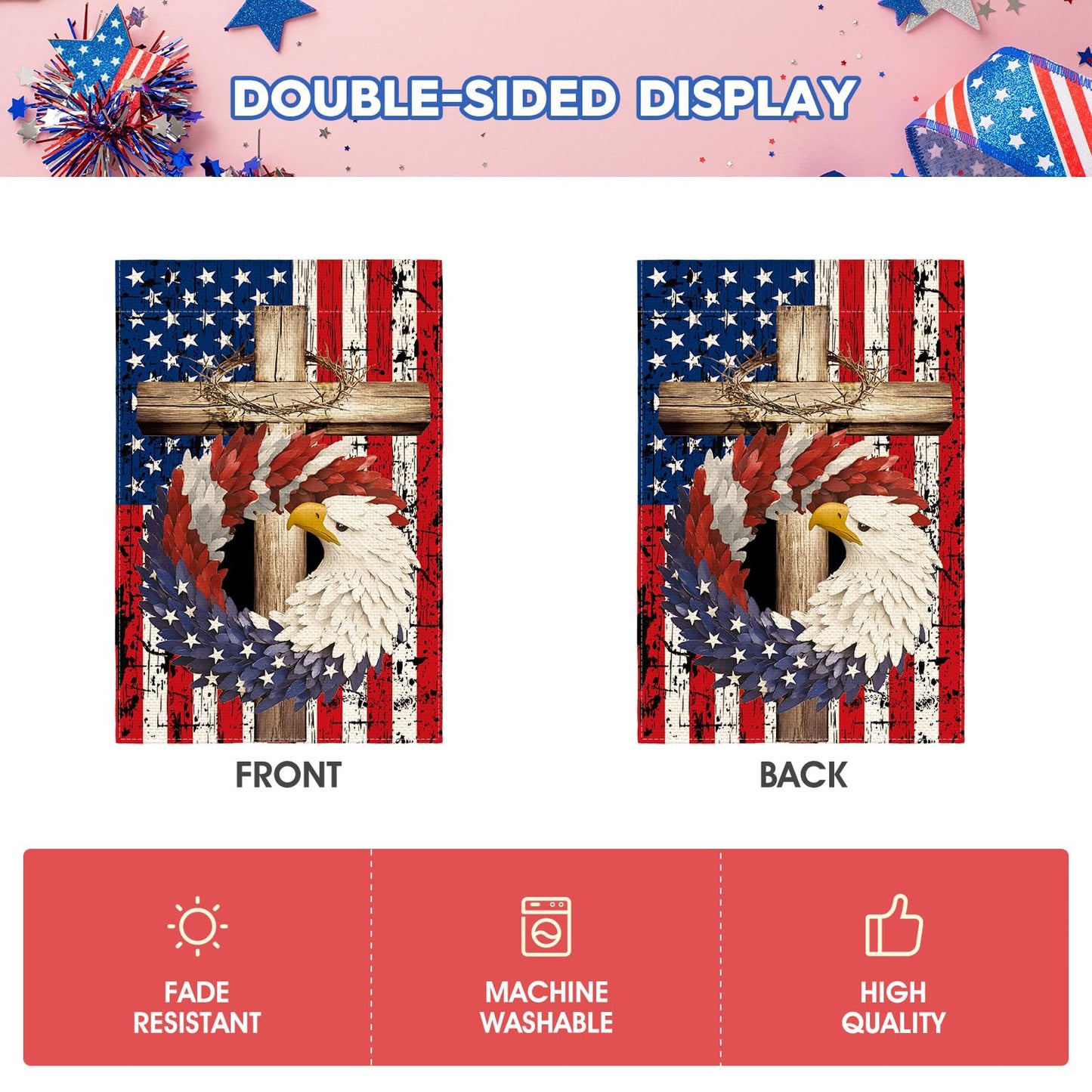 USA 4th of July Memorial Day Independence Day Watercolor Yard Outdoor Decoration 12x18 Inch