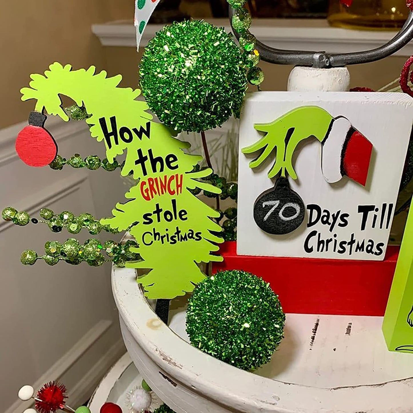 🎄Grinch Christmas Tiered Tray Decorations Set