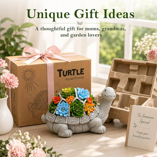 Solar Turtle Garden Statue with Succulent & 7 LED Lights β Outdoor Patio Decor