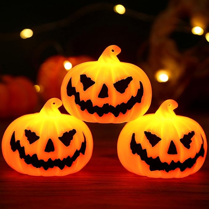2.2in Mini Carved Jack Halloween Pumpkin Light(3pack)