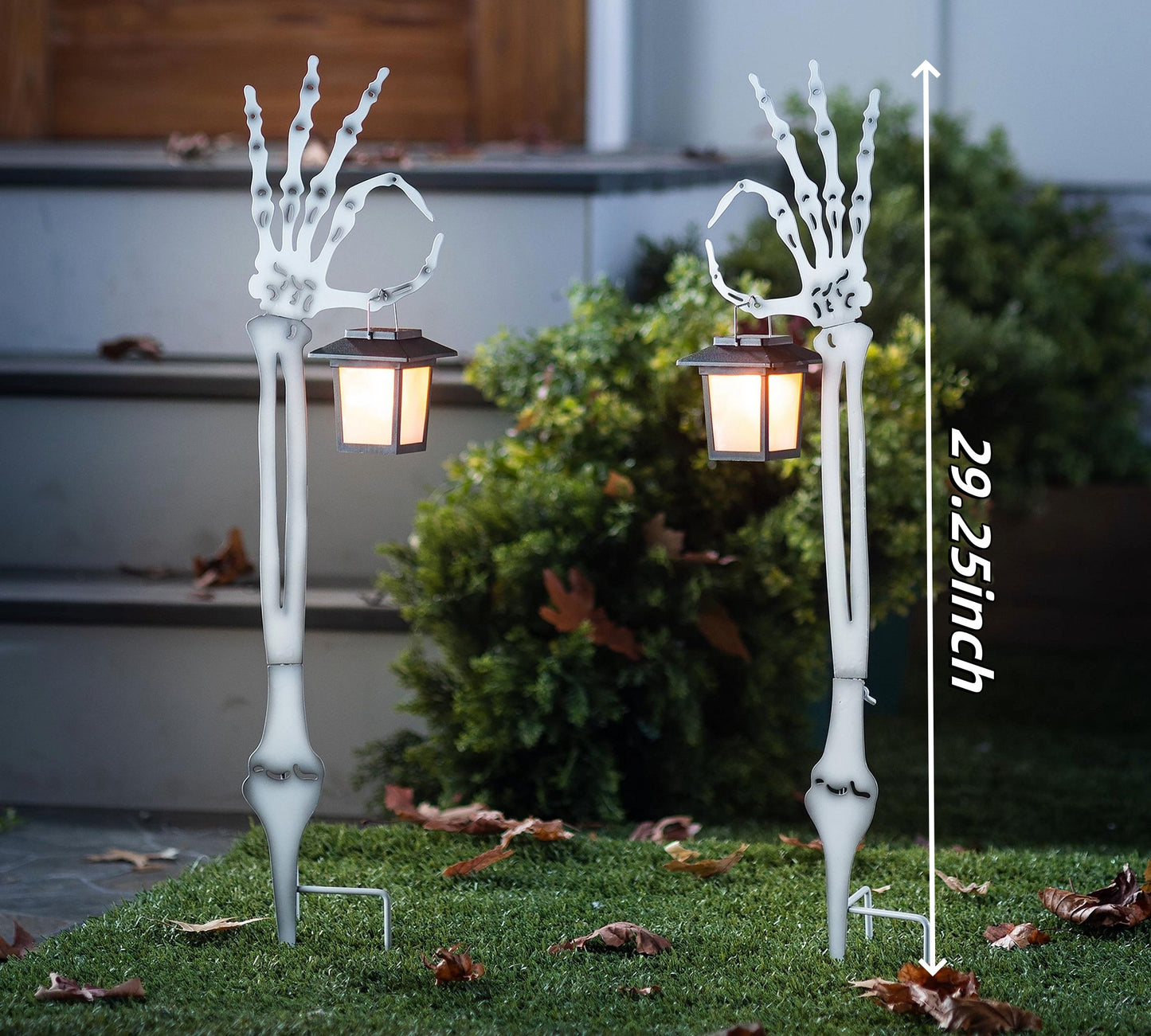 Skeleton Hand Garden Stake with Lit Lanterns
