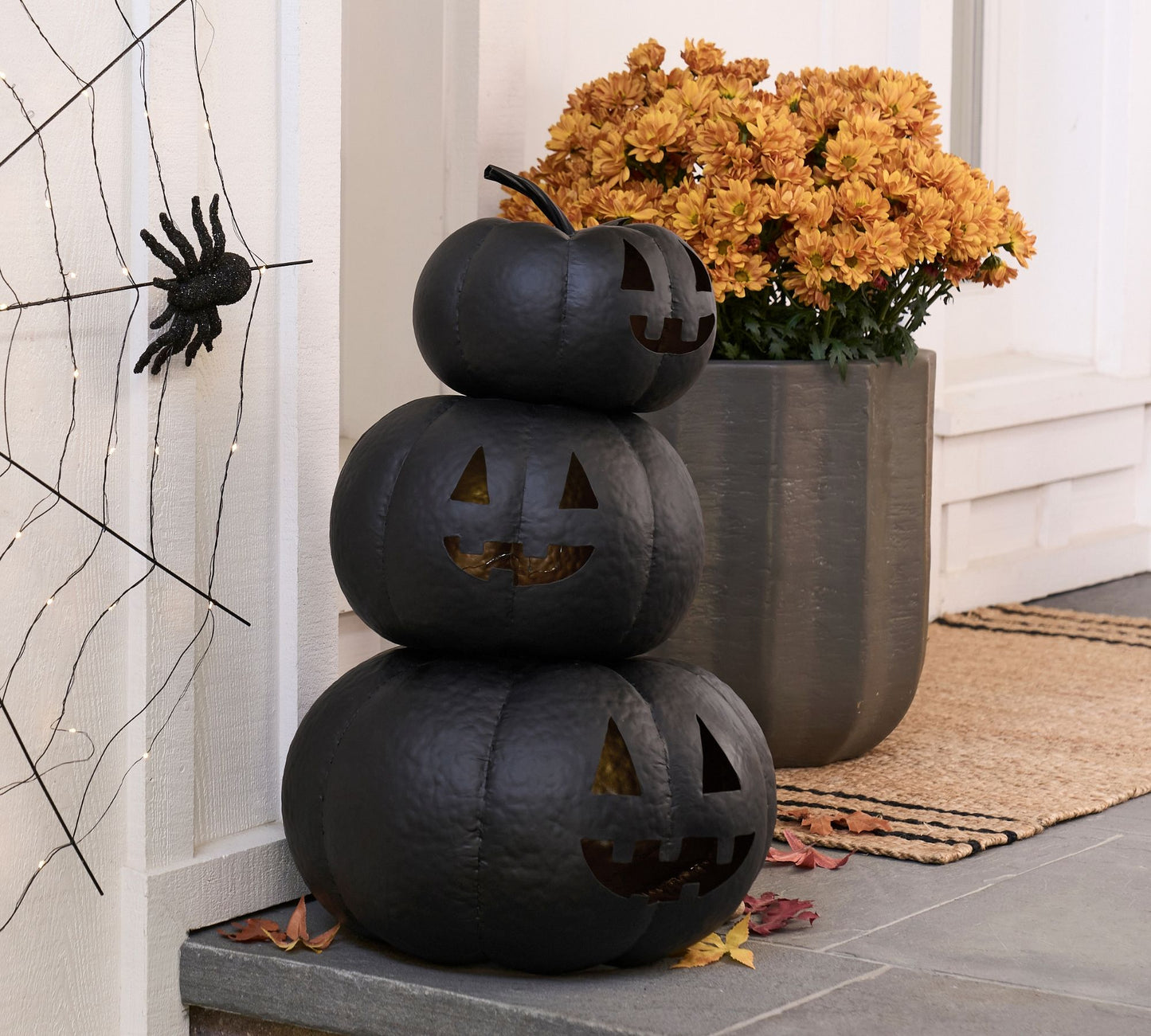 Lit Stacked Hammered Jack-O'-Lantern