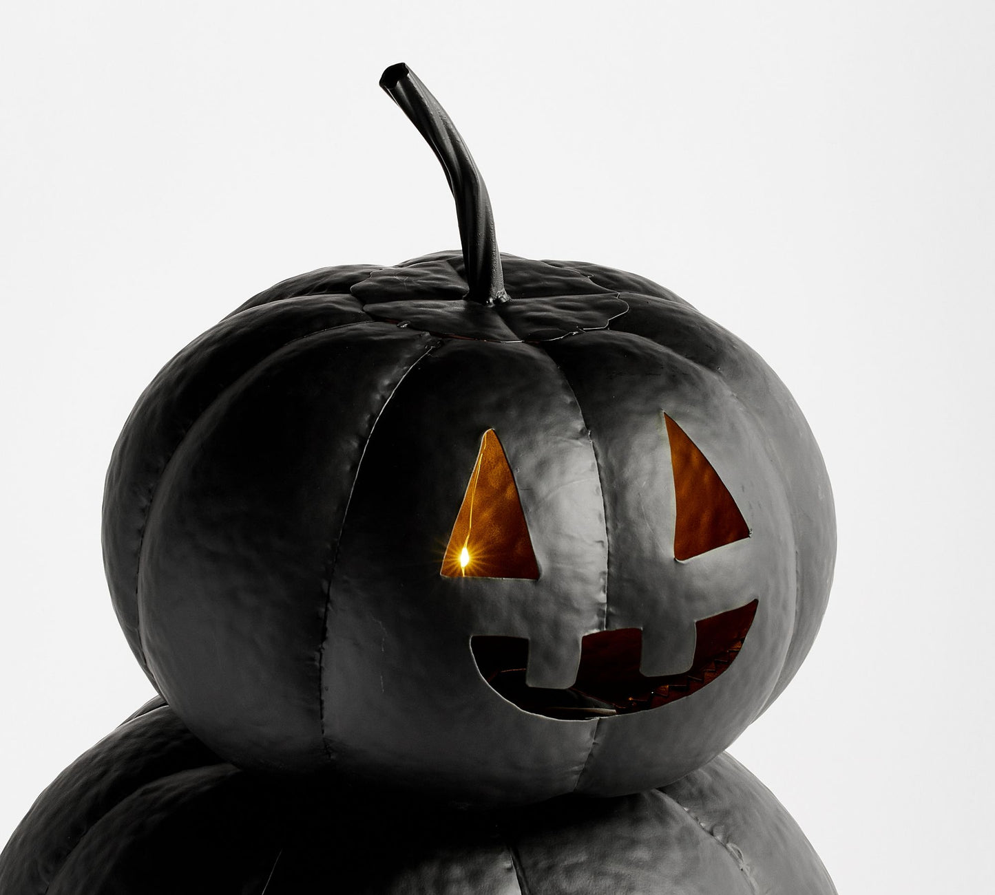 Lit Stacked Hammered Jack-O'-Lantern