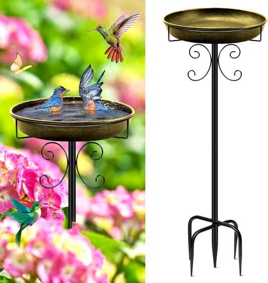 Vintage Metal Bird Bath & Feeder β 35" Garden Stake