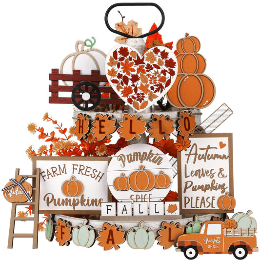🍁23 Pcs Fall Thanksgiving Tiered Tray Decoration Set