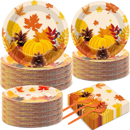 🎃🍁Pumpkin Maple Leaf Disposable Tableware -50 Set