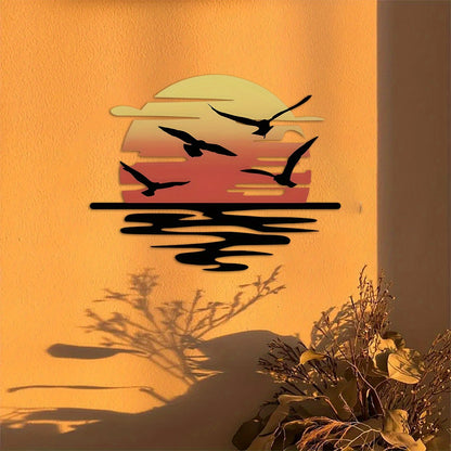 🌞Colorful Sunset Seagull Sparkle Metal Wall Art