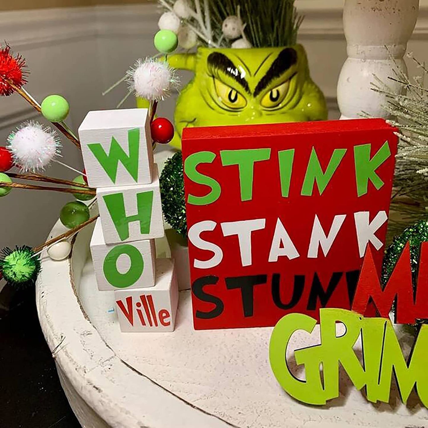 🎄Grinch Christmas Tiered Tray Decorations Set