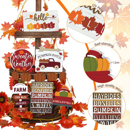 🍁12 Pcs Fall Tiered Tray Decor Thanksgiving Pumpkin Maple Leaf