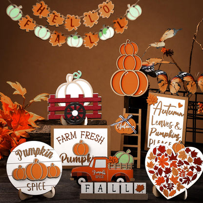 🍁23 Pcs Fall Thanksgiving Tiered Tray Decoration Set