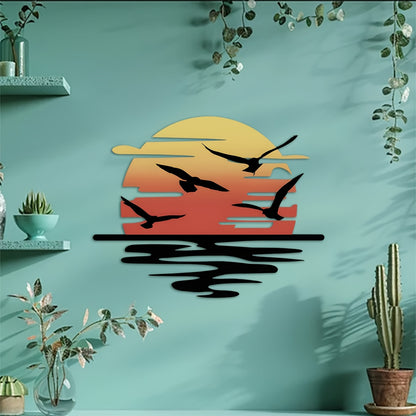 🌞Colorful Sunset Seagull Sparkle Metal Wall Art