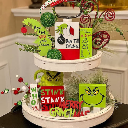 🎄Grinch Christmas Tiered Tray Decorations Set