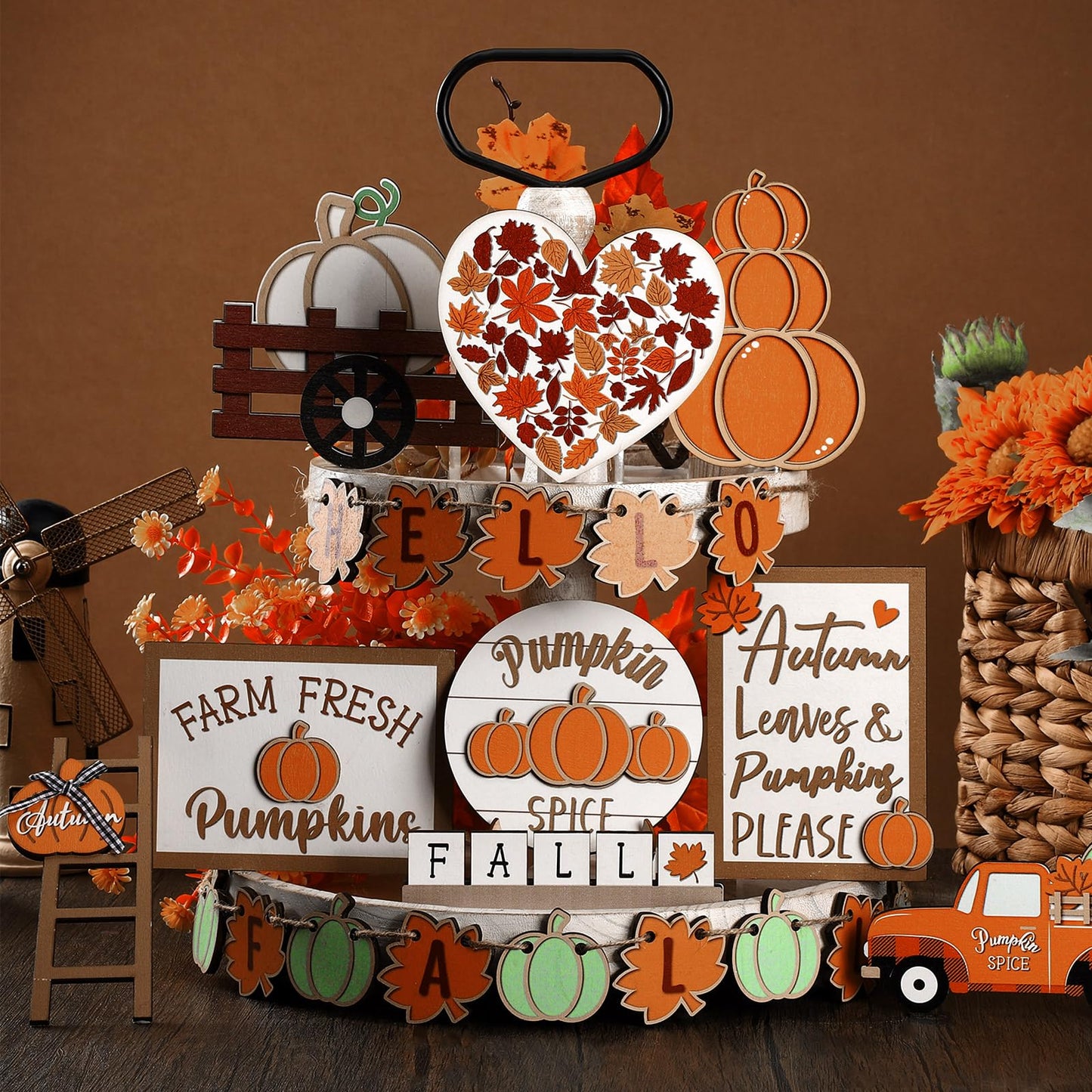 🍁23 Pcs Fall Thanksgiving Tiered Tray Decoration Set