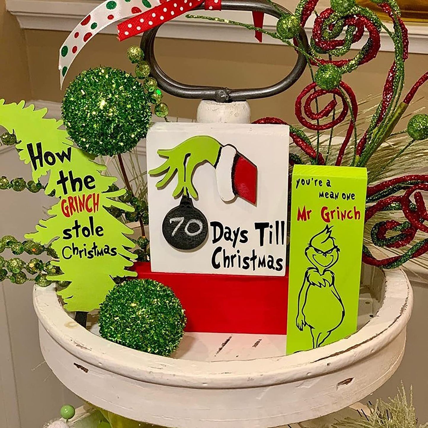 🎄Grinch Christmas Tiered Tray Decorations Set