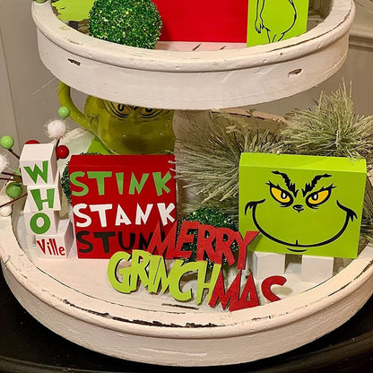 🎄Grinch Christmas Tiered Tray Decorations Set
