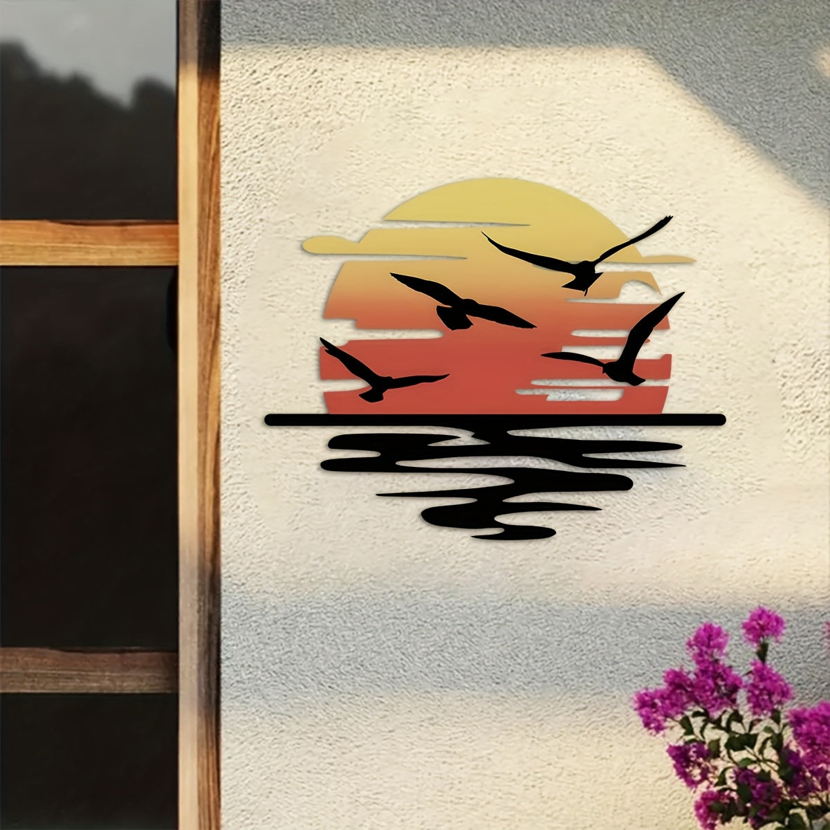 🌞Colorful Sunset Seagull Sparkle Metal Wall Art