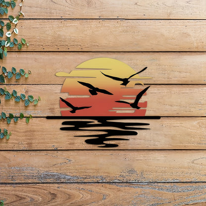 🌞Colorful Sunset Seagull Sparkle Metal Wall Art