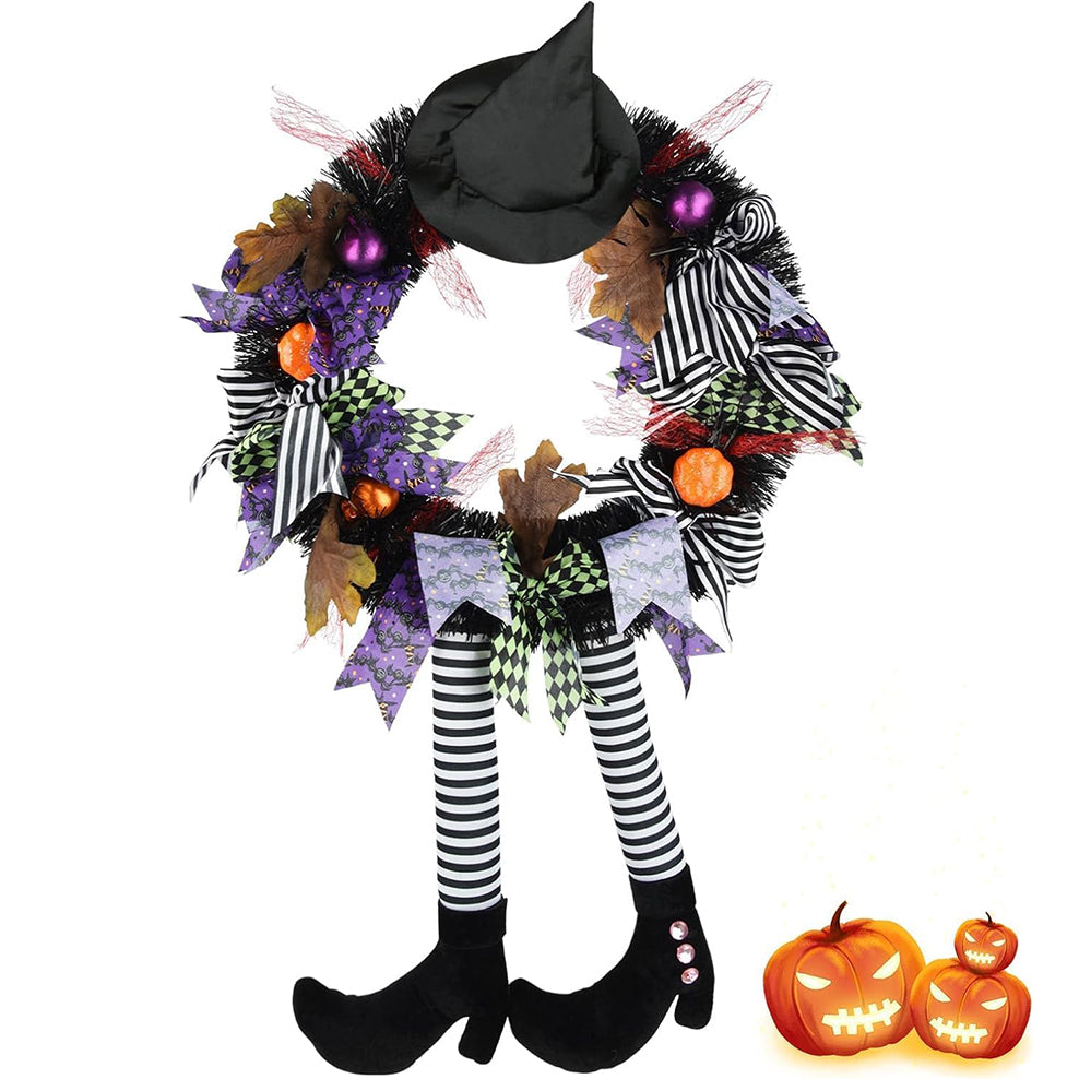Witch Legs Halloween Wreath – 24" Front Door Decor