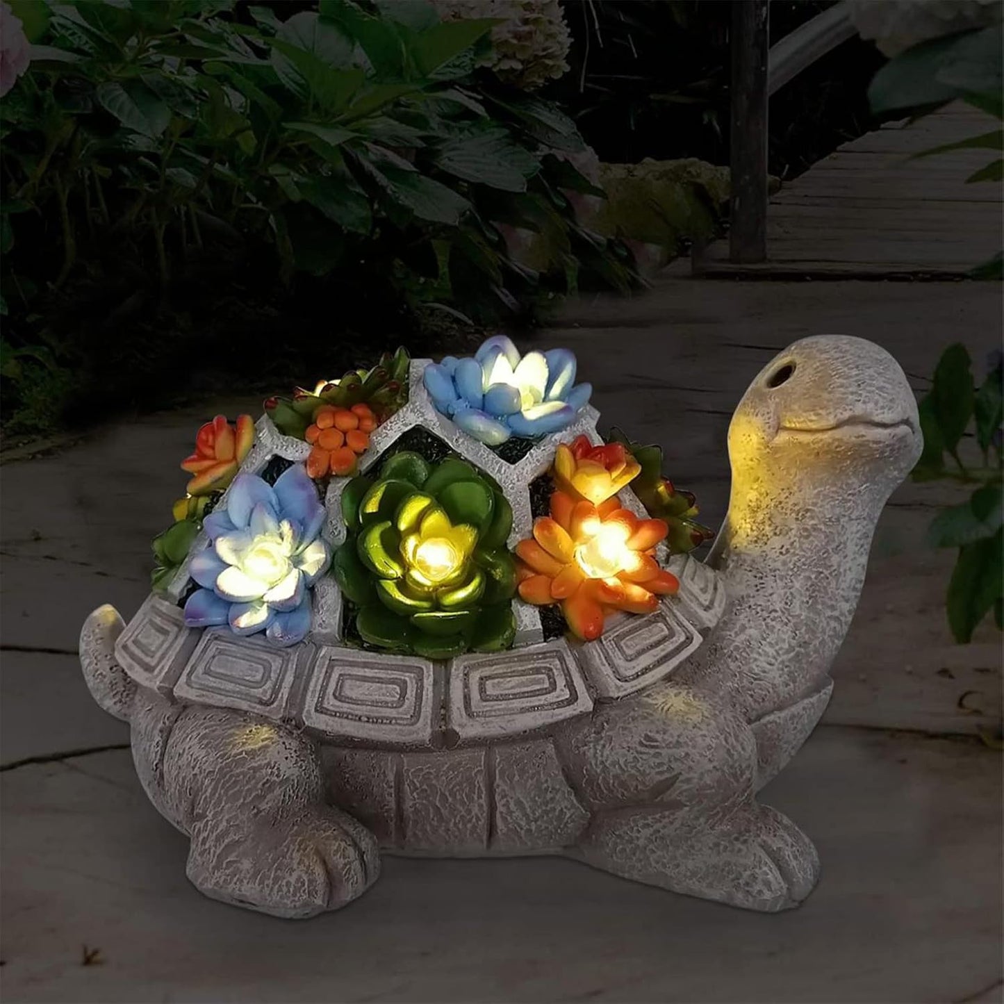 Solar Turtle Garden Statue with Succulent & 7 LED Lights – Outdoor Patio Decor