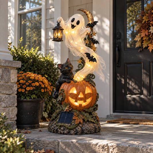 Solar Ghost Halloween Garden Statue – 33.5" Outdoor Light