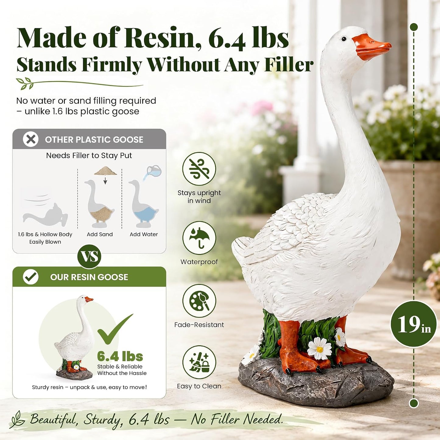 Hand-Painted Porch Goose Statue – Indoor & Outdoor