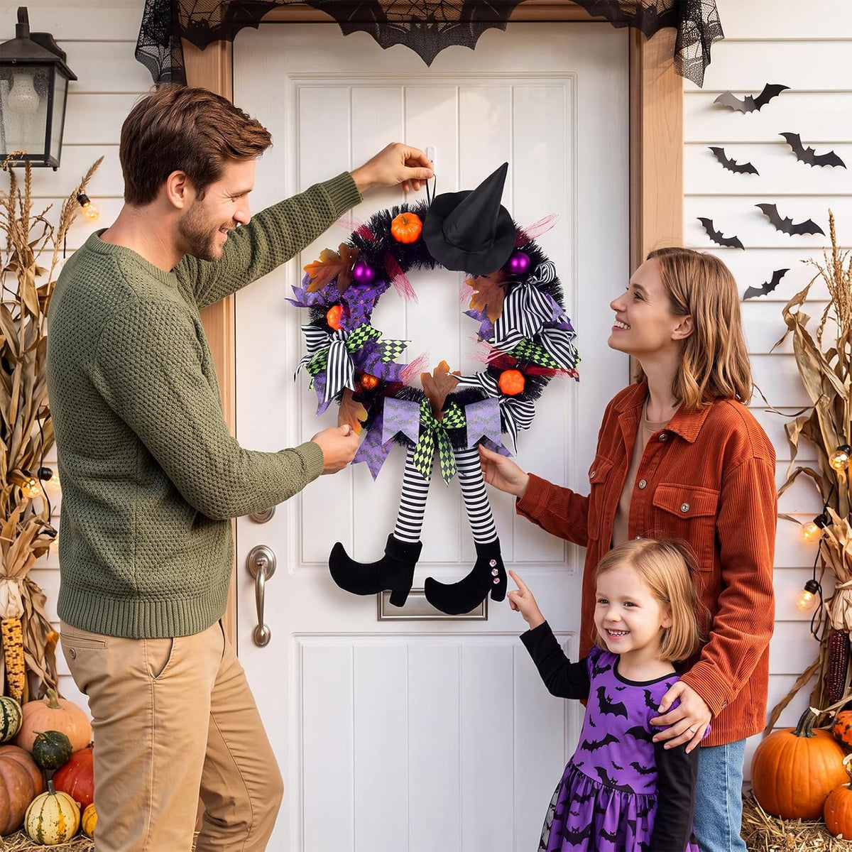 Witch Legs Halloween Wreath – 24" Front Door Decor