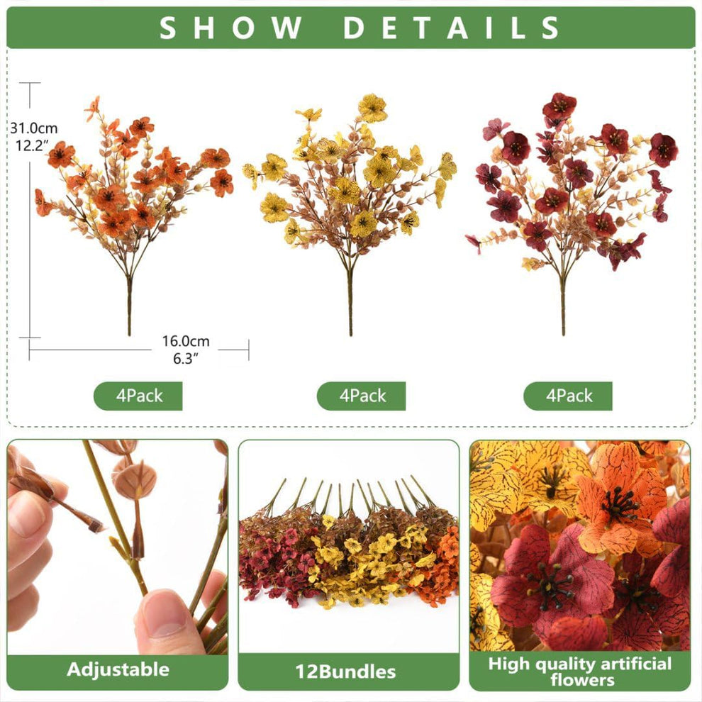 💐12 Set Artificial UV-resistant flowers: colorful suitable for porches and balconies