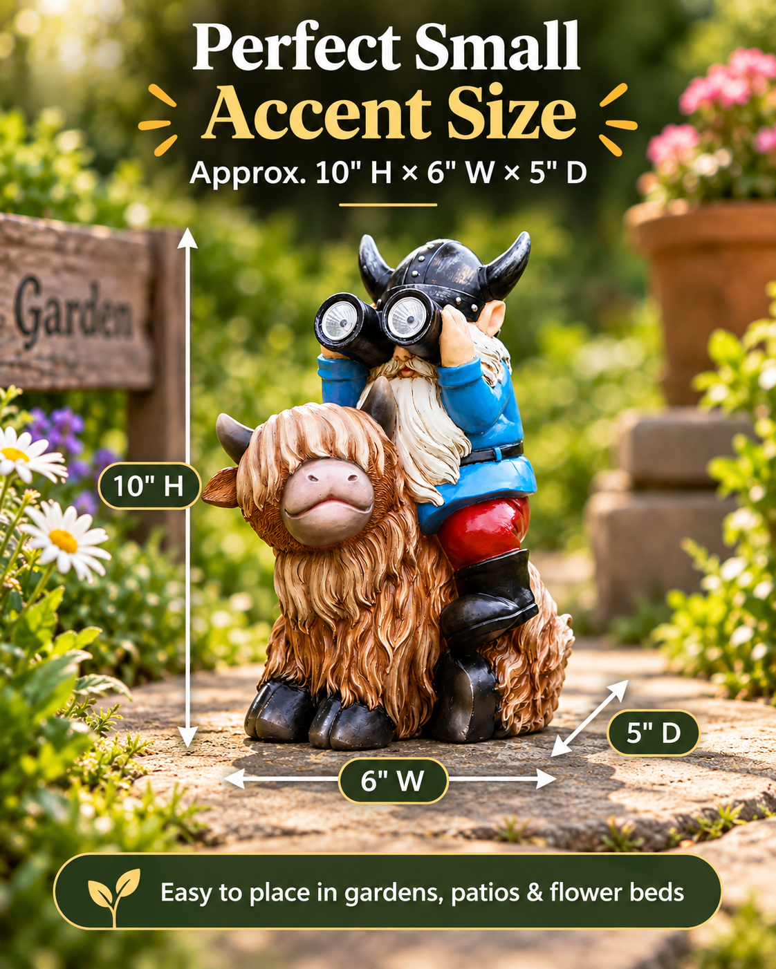 Highland Cow & Gnome Solar Garden Statue