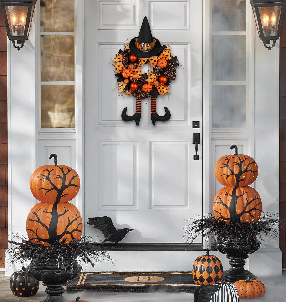 Halloween Witch Wreath – Pumpkin & Witch Legs Front Door Decor
