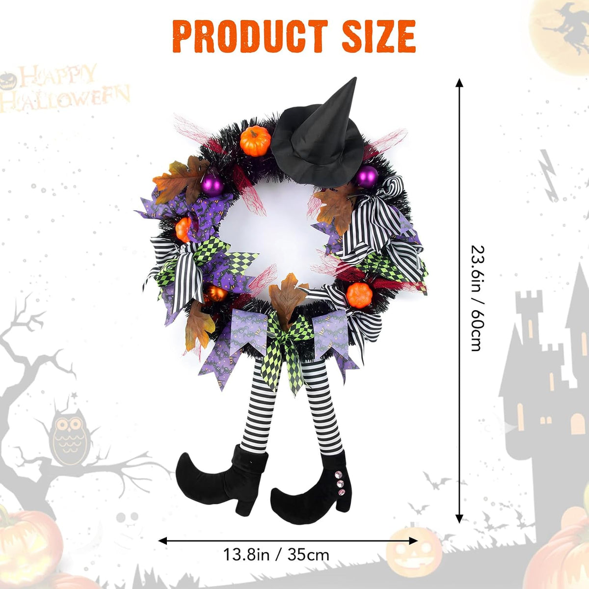 Witch Legs Halloween Wreath – 24" Front Door Decor