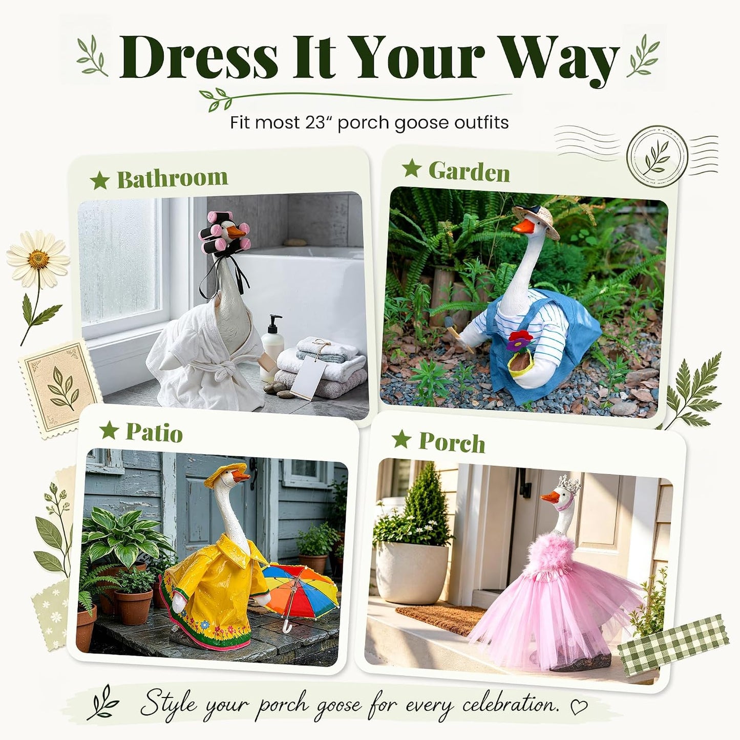 Hand-Painted Porch Goose Statue – Indoor & Outdoor