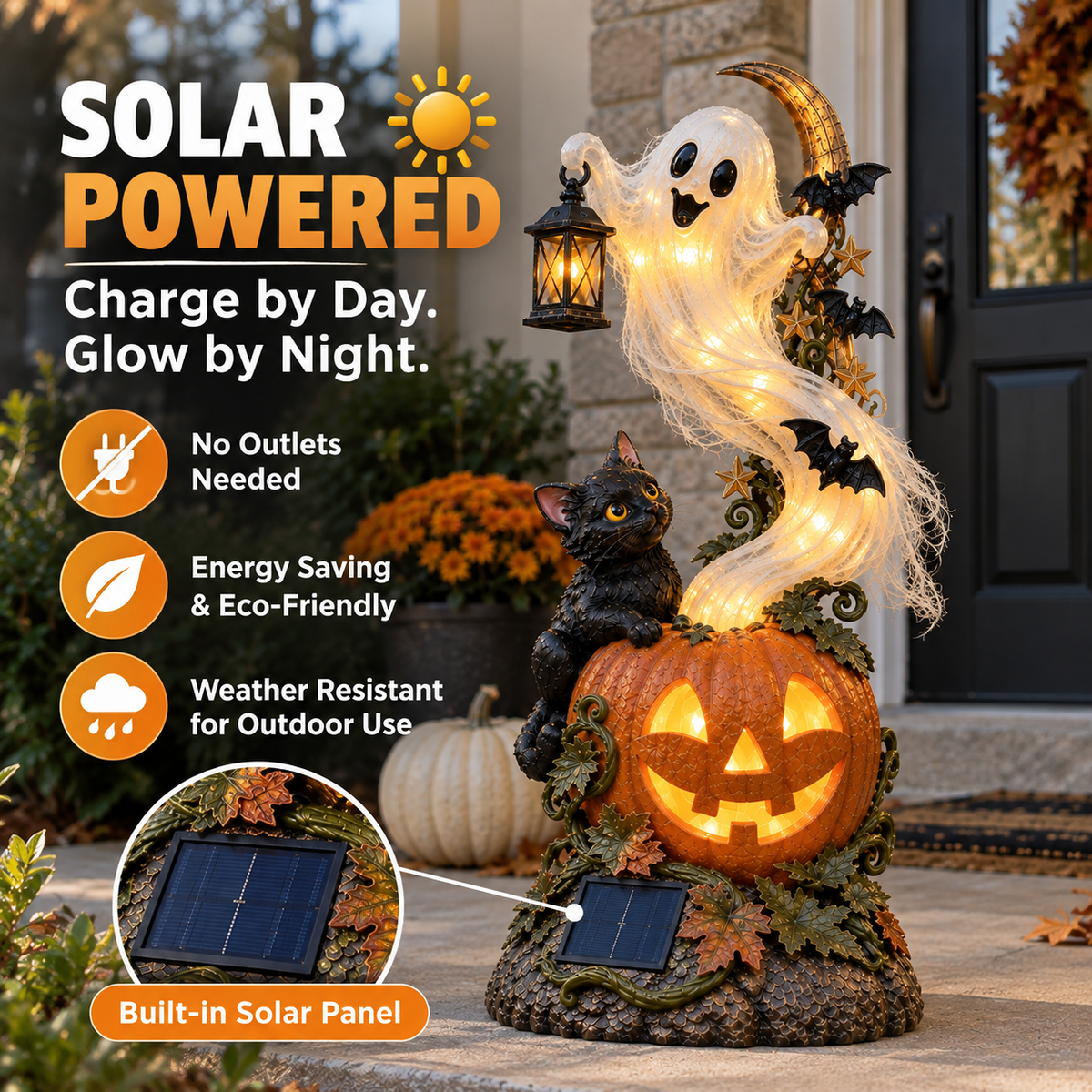 Solar Ghost Halloween Garden Statue – 33.5" Outdoor Light
