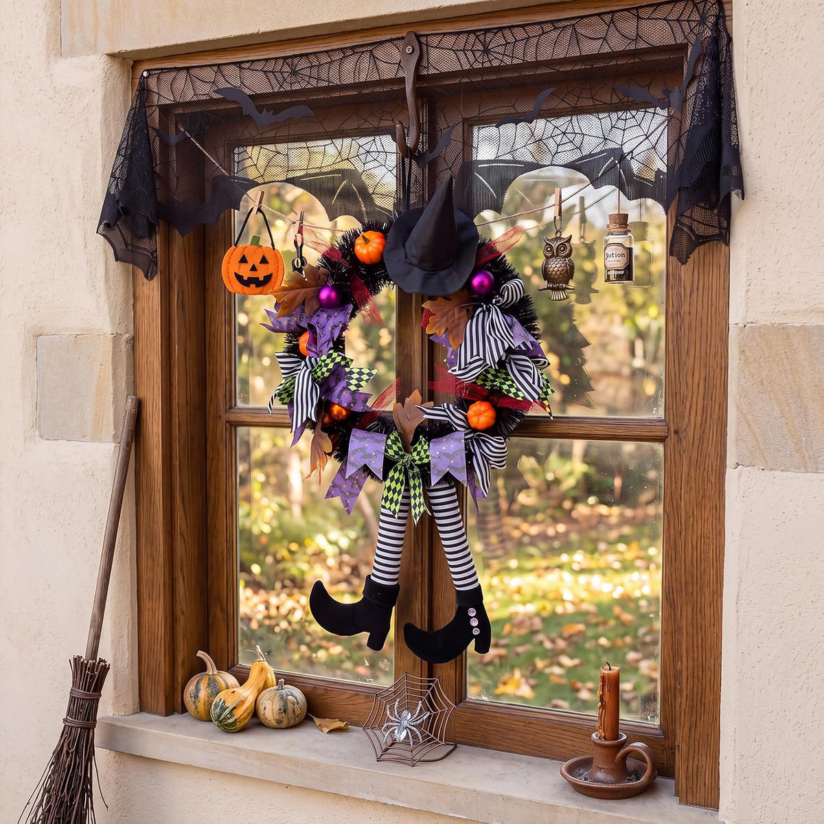 Witch Legs Halloween Wreath – 24" Front Door Decor