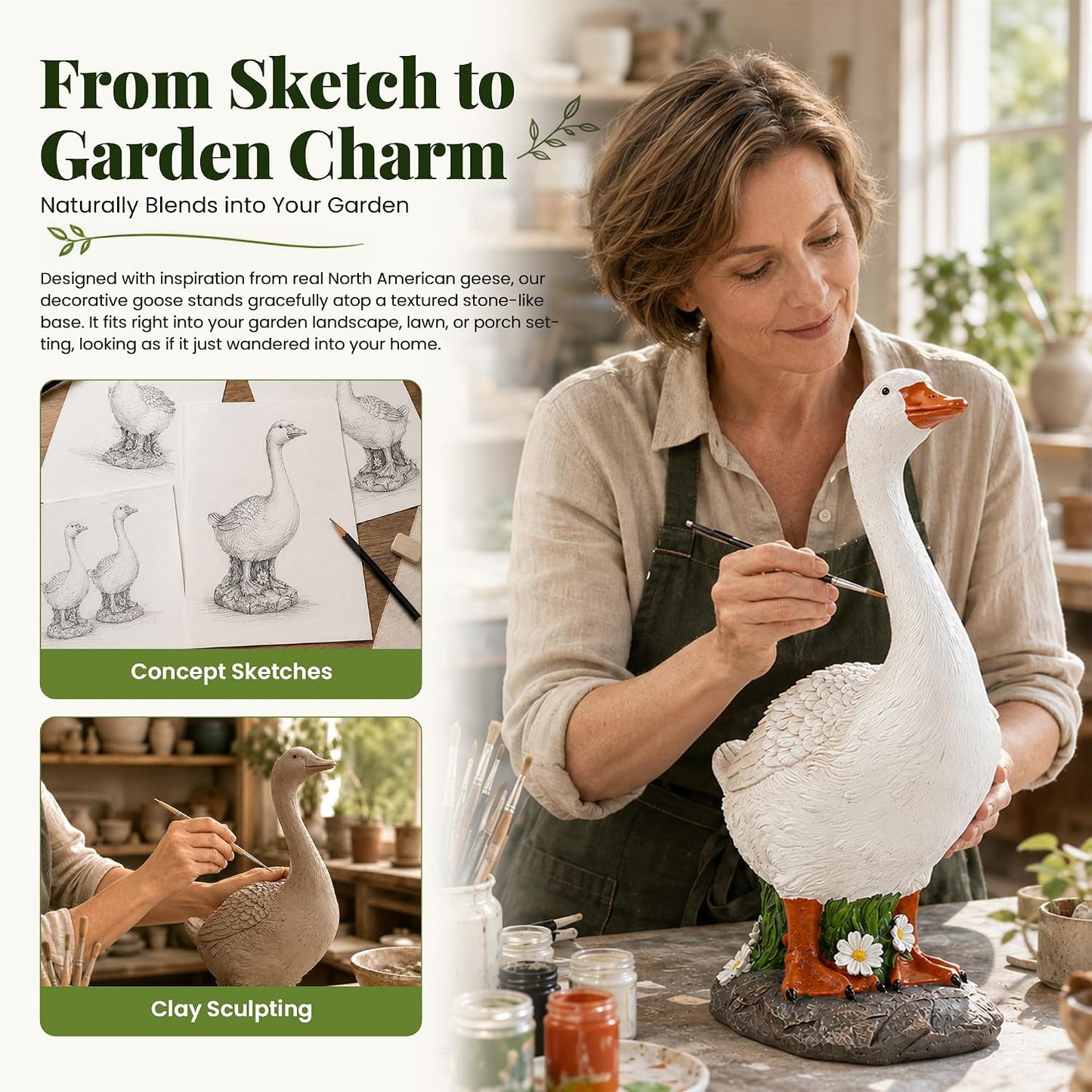 Hand-Painted Porch Goose Statue – Indoor & Outdoor