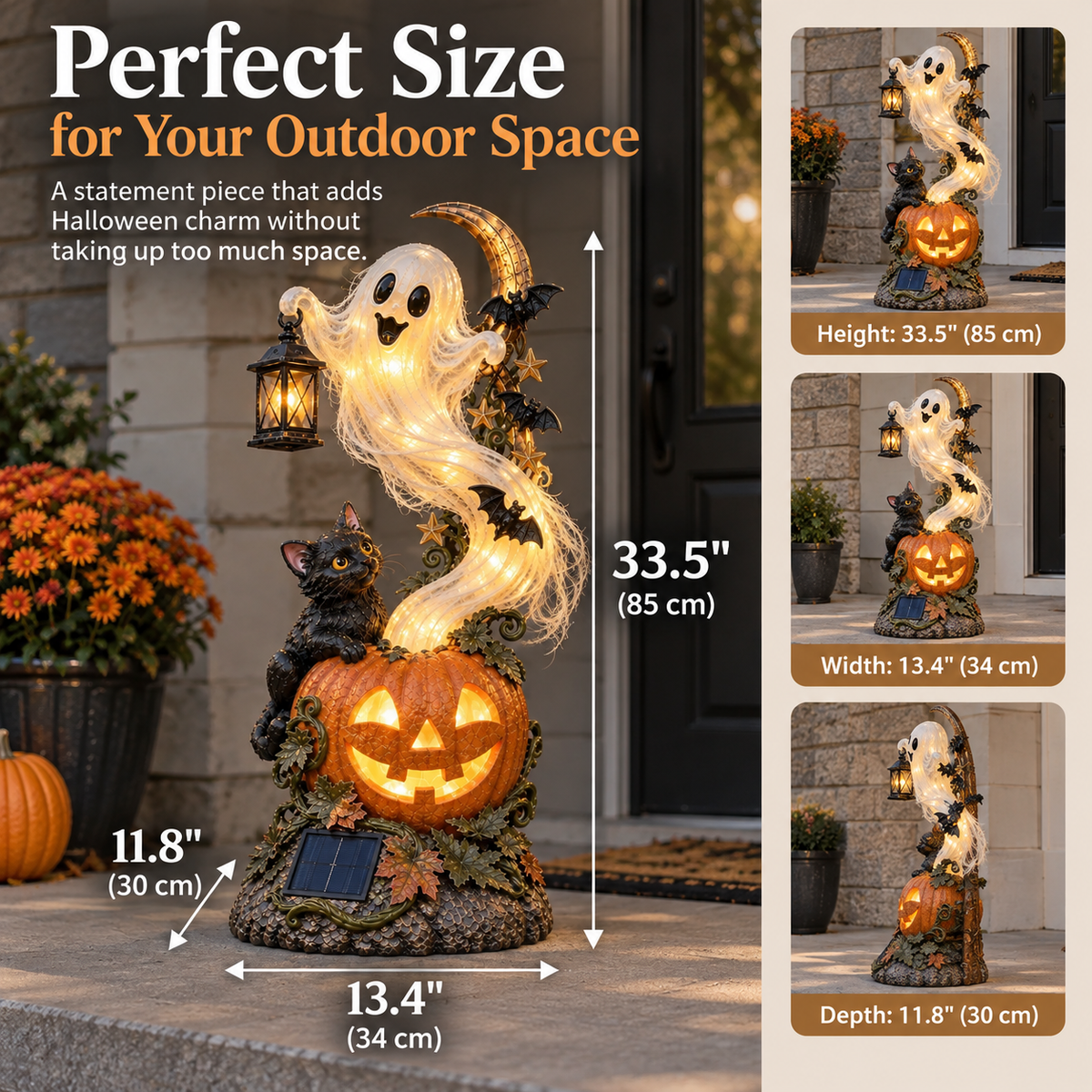 Solar Ghost Halloween Garden Statue – 33.5" Outdoor Light