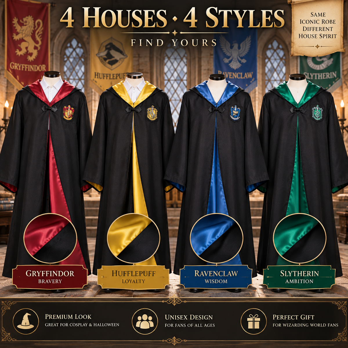 Harry Potter Hogwarts House Robe – Deluxe Wizard Costume