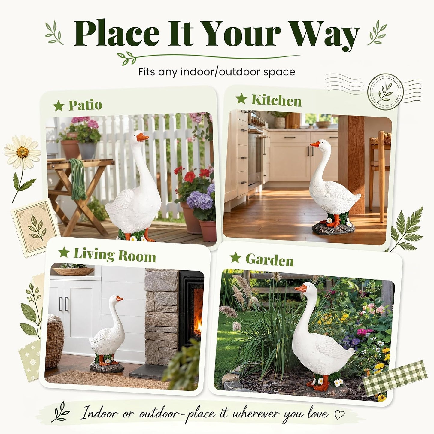 Hand-Painted Porch Goose Statue – Indoor & Outdoor