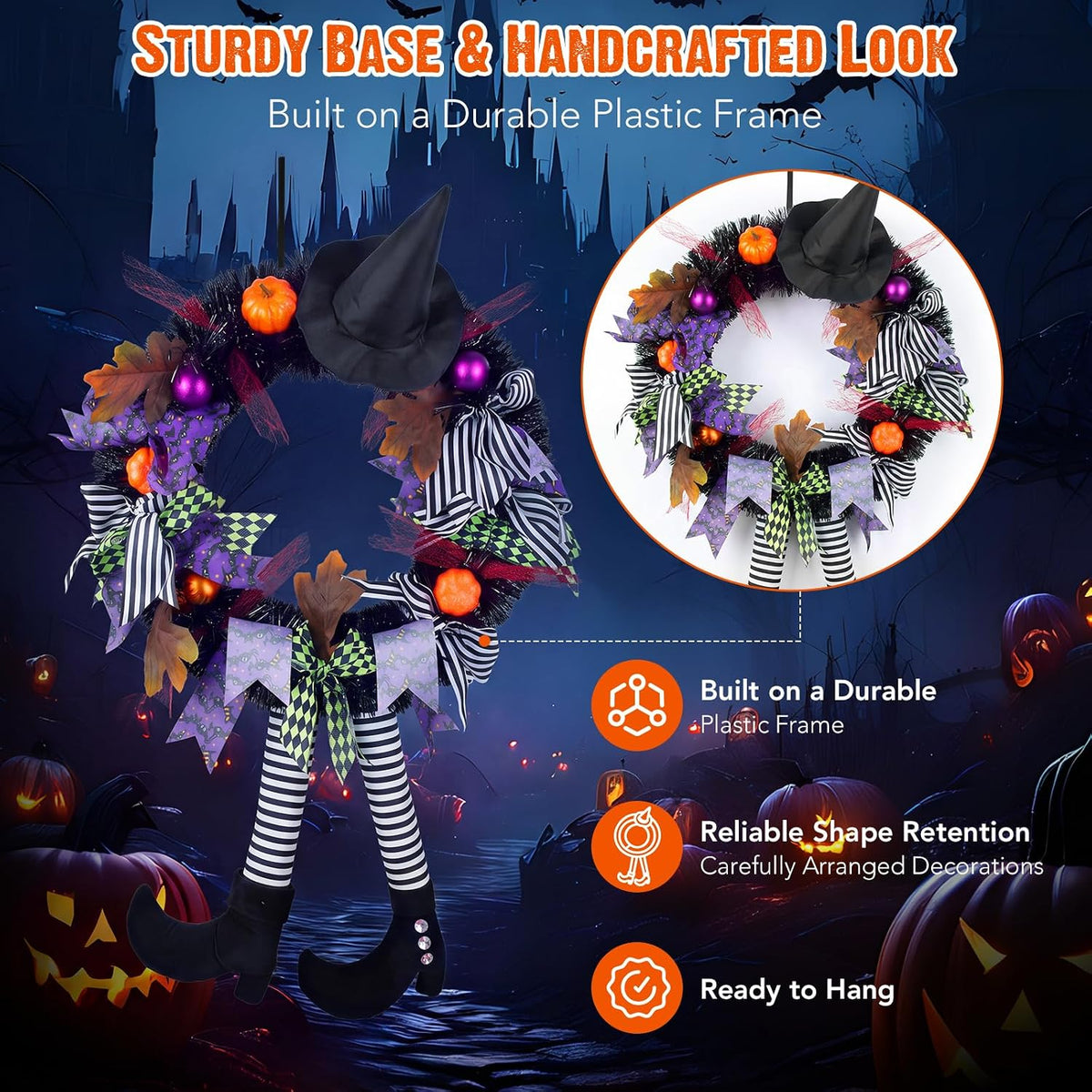 Witch Legs Halloween Wreath – 24" Front Door Decor