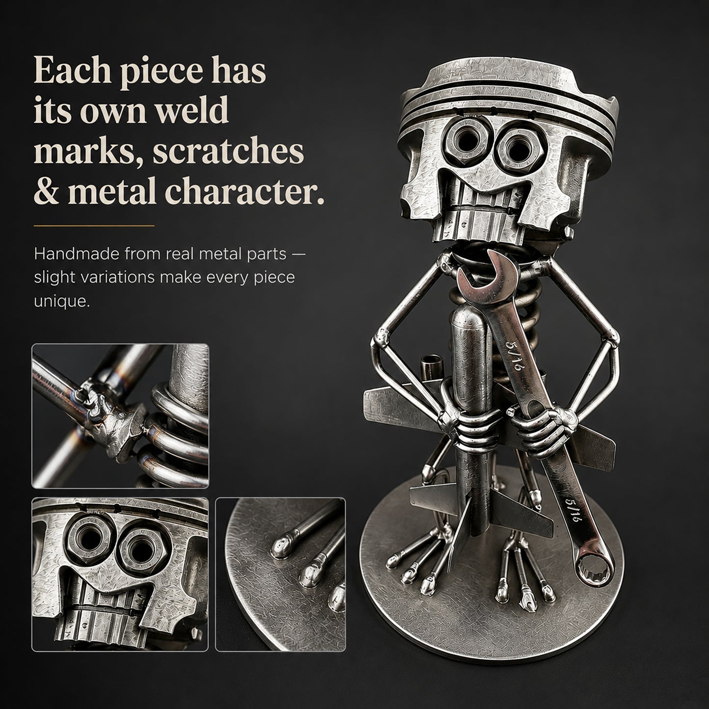 Handmade Piston Robot Sculpture – Built From Real Engine Parts