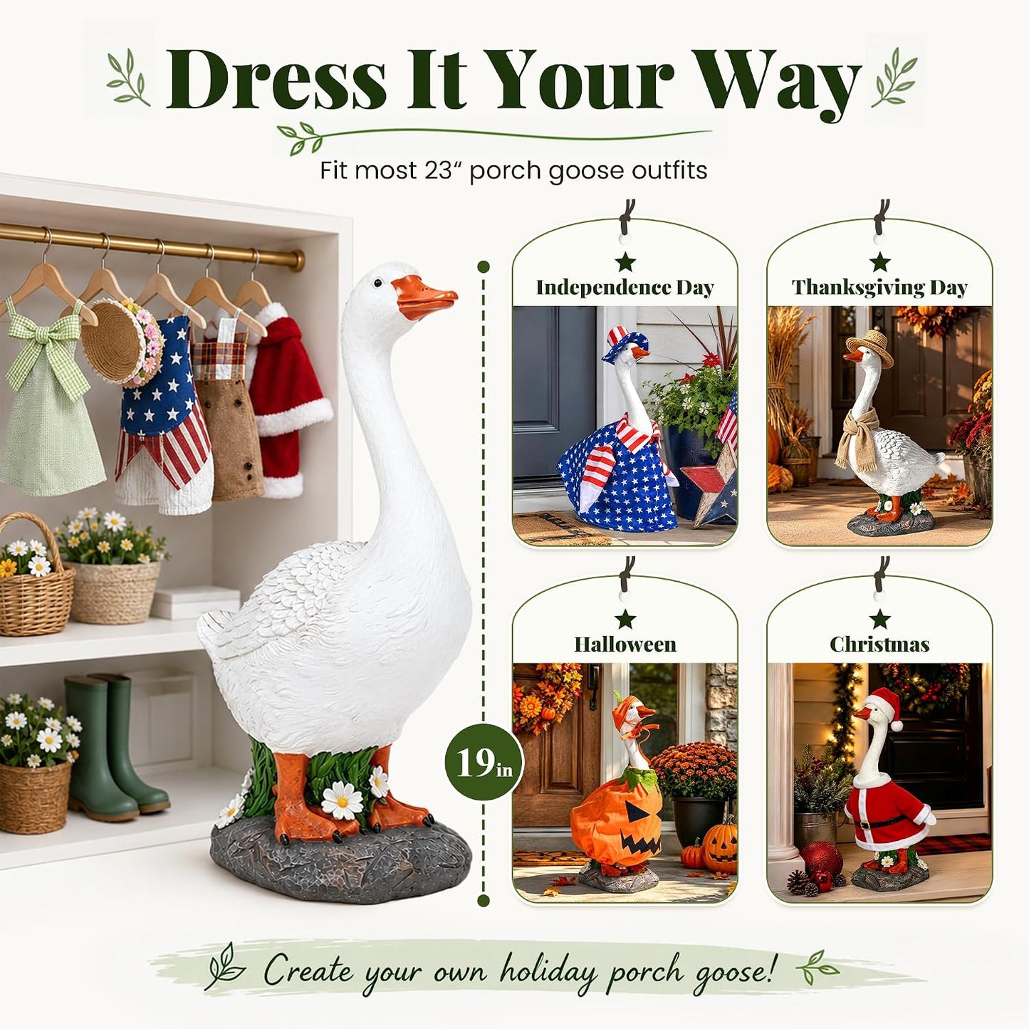 Hand-Painted Porch Goose Statue – Indoor & Outdoor