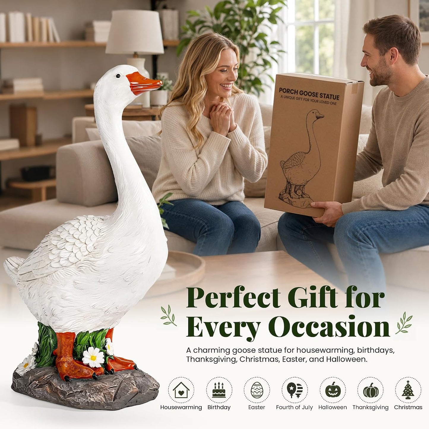 Hand-Painted Porch Goose Statue – Indoor & Outdoor