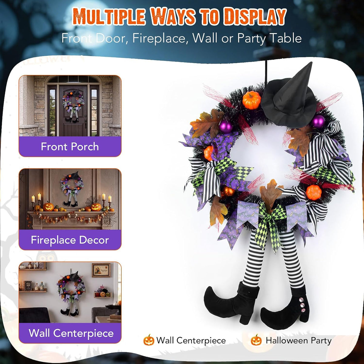 Witch Legs Halloween Wreath – 24" Front Door Decor