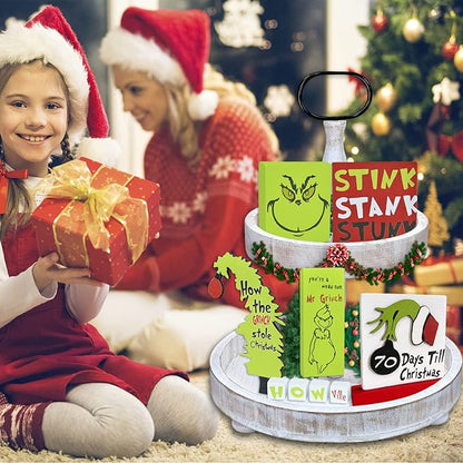 🎄Grinch Christmas Tiered Tray Decorations Set