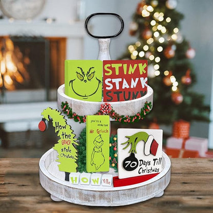 🎄Grinch Christmas Tiered Tray Decorations Set